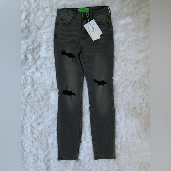 NWT Free People x Sandrine Rose Black Destroyed Rain Straight Leg Jeans. - Picture 9 of 10